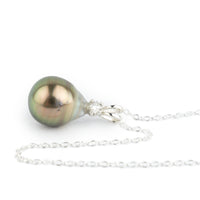 Tahitian Pearl & Diamond Coppery Green Étoile Necklace on Sterling Silver