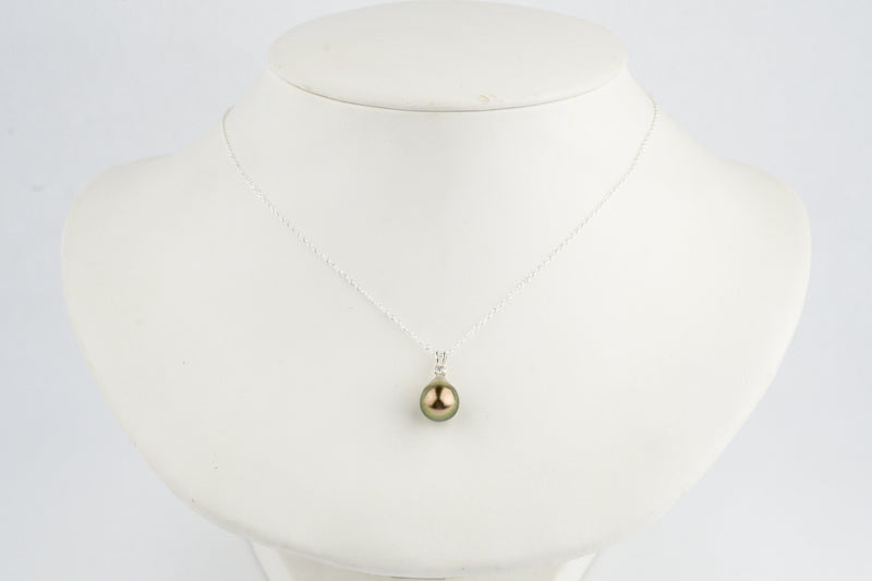 Tahitian Pearl & Diamond Coppery Green Étoile Necklace on Sterling Silver