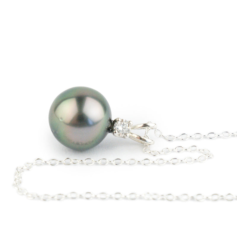 Tahitian Pearl & Diamond Pink Peacock Étoile Necklace on Sterling Silver