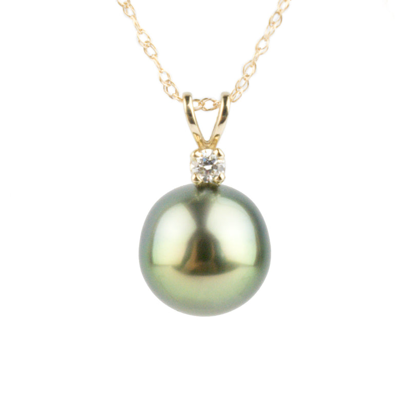 Tahitian Pearl & Diamond Golden Green Étoile Necklace on 10K Gold