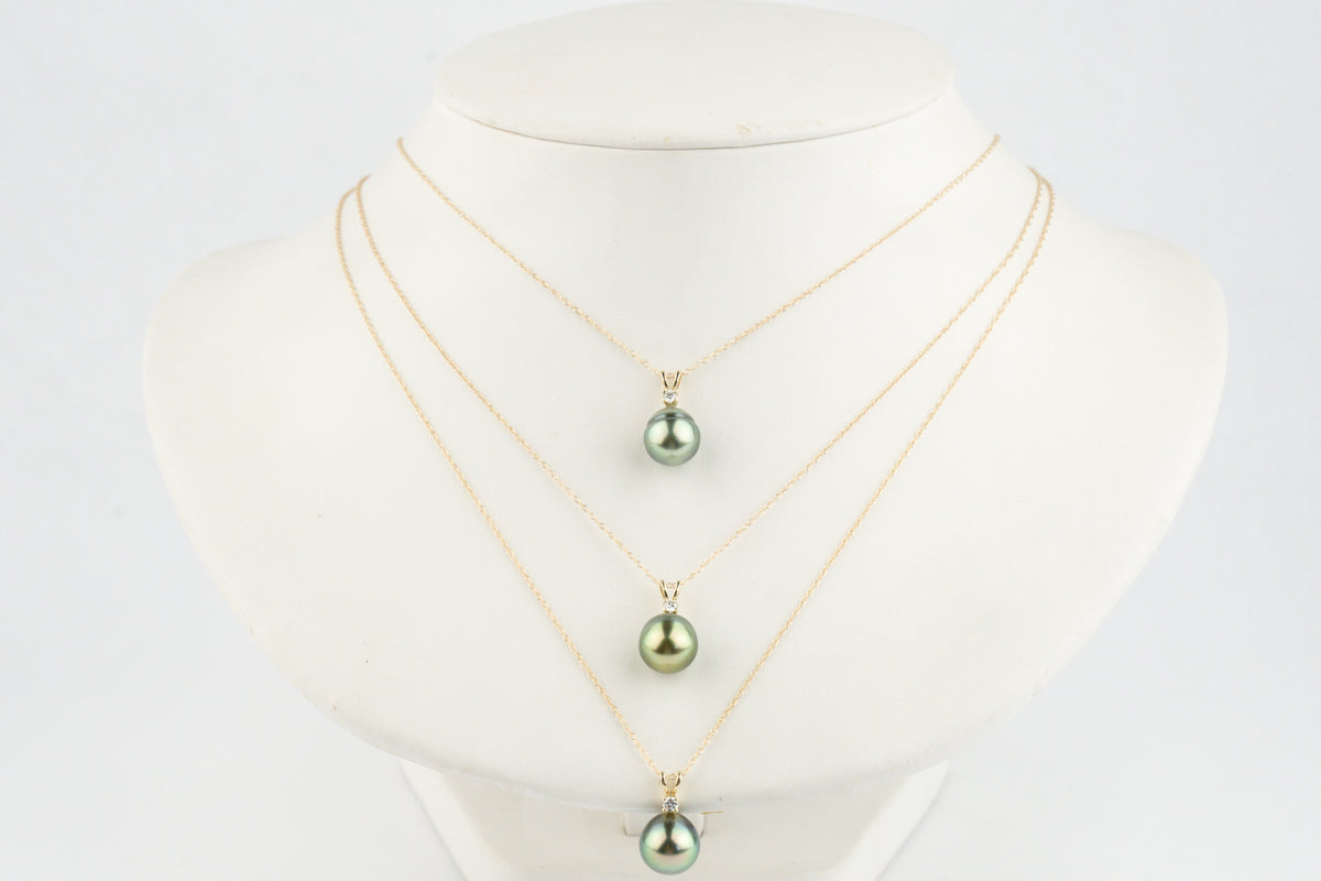 Tahitian Pearl & Diamond Golden Green Étoile Necklace on 10K Gold