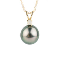 Tahitian Pearl & Opal  Pink-Green Étoile Necklace on 10K Gold