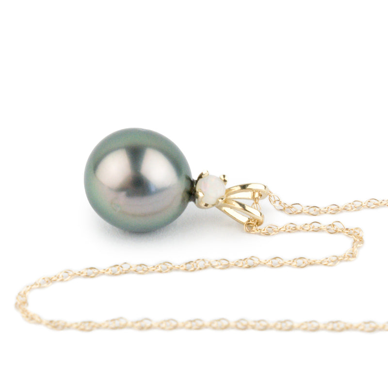 Tahitian Pearl & Opal  Pink-Green Étoile Necklace on 10K Gold
