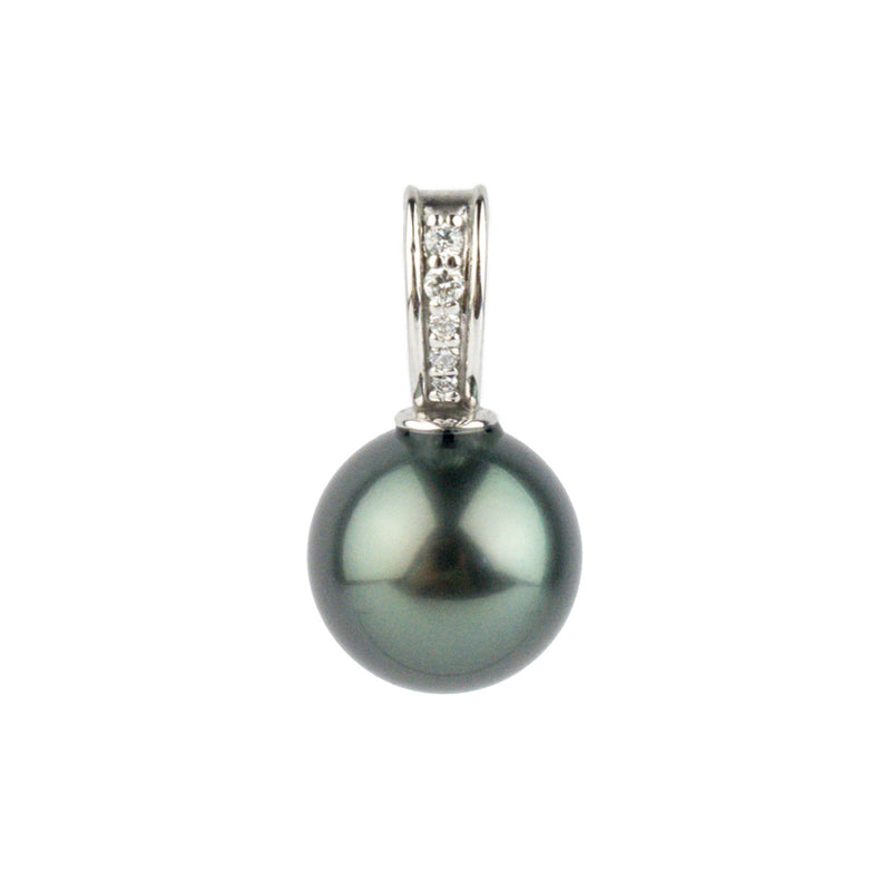 Indigo Green Tahitian Pearl & Diamond Mai Tai Pendant on 14K White Gold