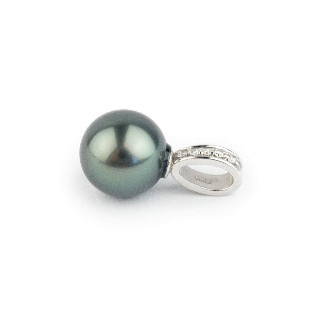 Indigo Green Tahitian Pearl & Diamond Mai Tai Pendant on 14K White Gold