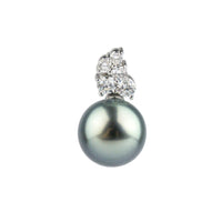 Silvery Blue Tahitian Pearl & Diamond Asteria Pendant or Necklace on 14K White Gold