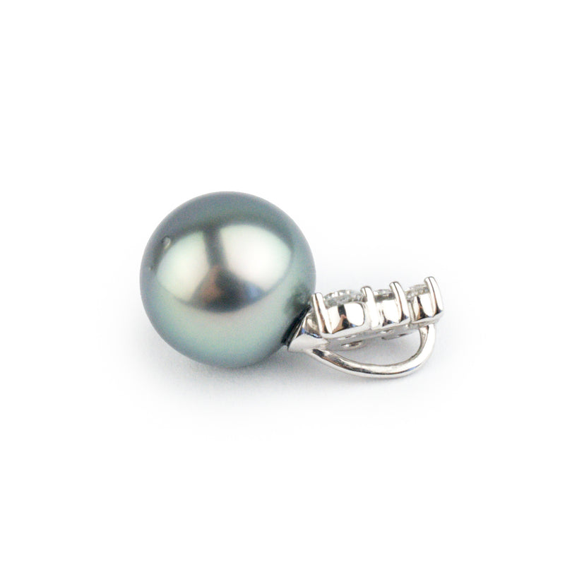 Silvery Blue Tahitian Pearl & Diamond Asteria Pendant or Necklace on 14K White Gold