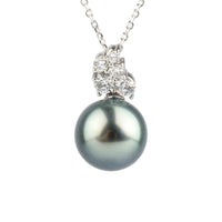 Silvery Blue Tahitian Pearl & Diamond Asteria Pendant or Necklace on 14K White Gold