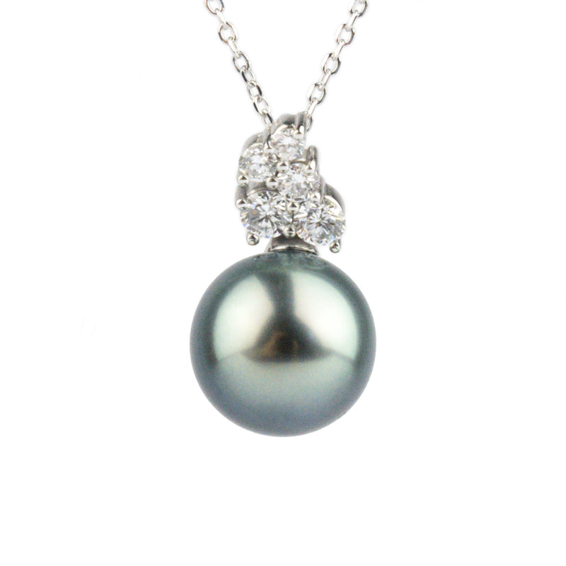Silvery Blue Tahitian Pearl & Diamond Asteria Pendant or Necklace on 14K White Gold
