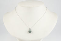 Silvery Blue Tahitian Pearl & Diamond Asteria Pendant or Necklace on 14K White Gold