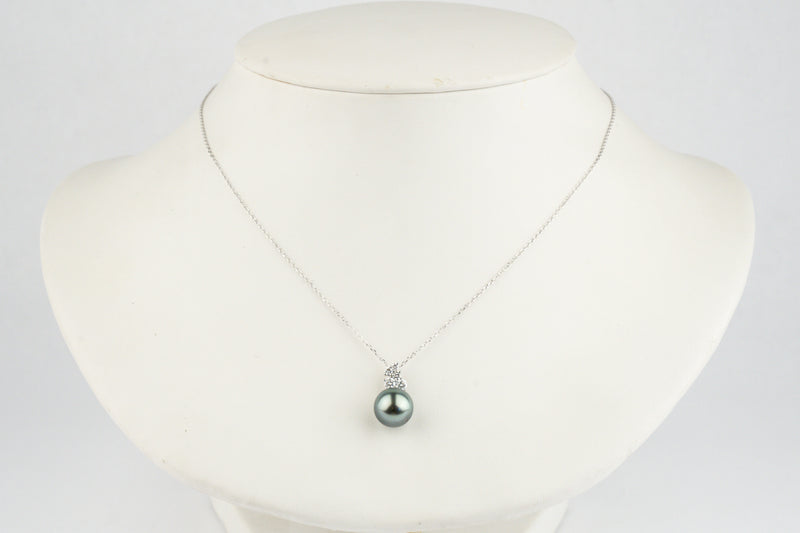 Silvery Blue Tahitian Pearl & Diamond Asteria Pendant or Necklace on 14K White Gold