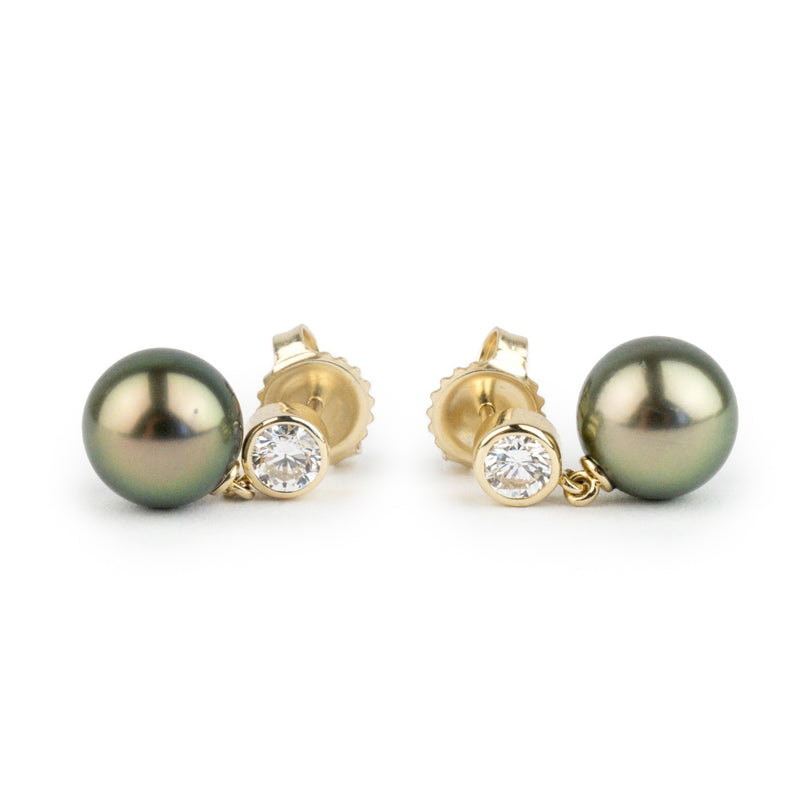 Tahitian Pearl & Diamond Nova Earrings on 14K Yellow Gold