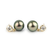 Tahitian Pearl & Diamond Nova Earrings on 14K Yellow Gold