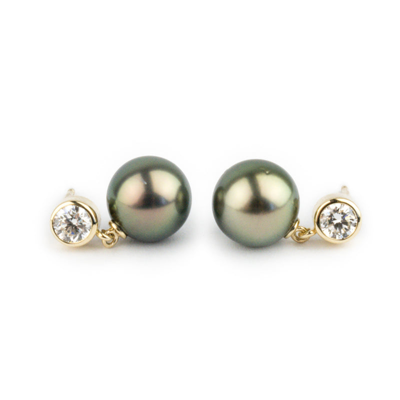 Tahitian Pearl & Diamond Nova Earrings on 14K Yellow Gold