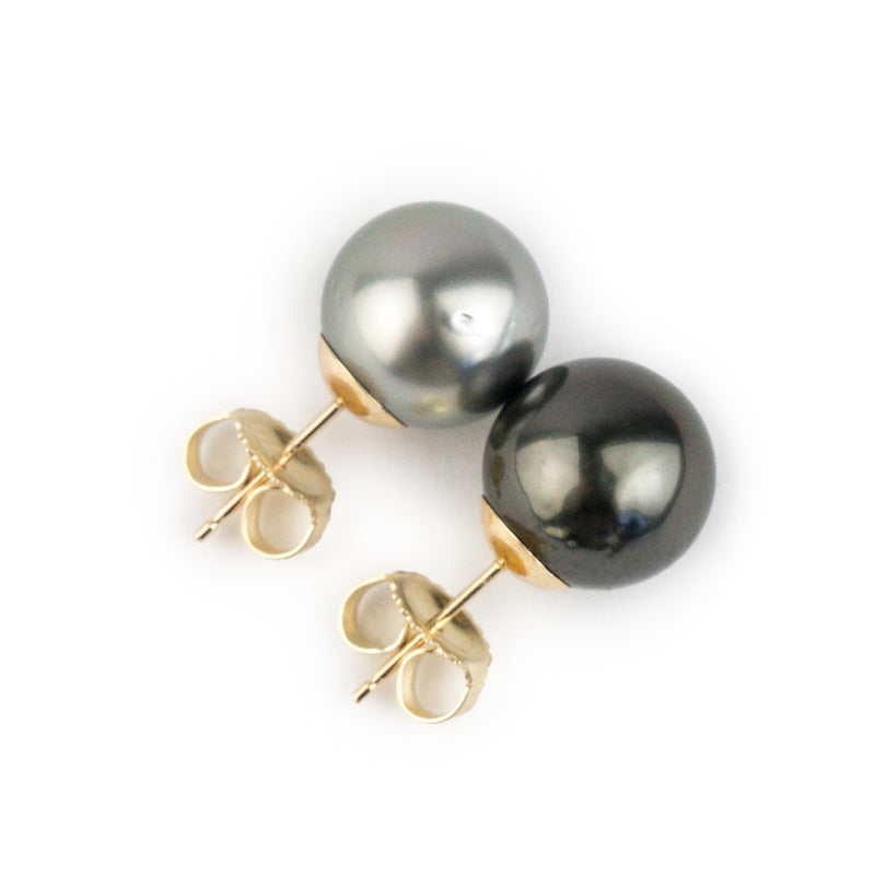 Black & White 11mm Tahitian Pearl Statement Stud Earrings