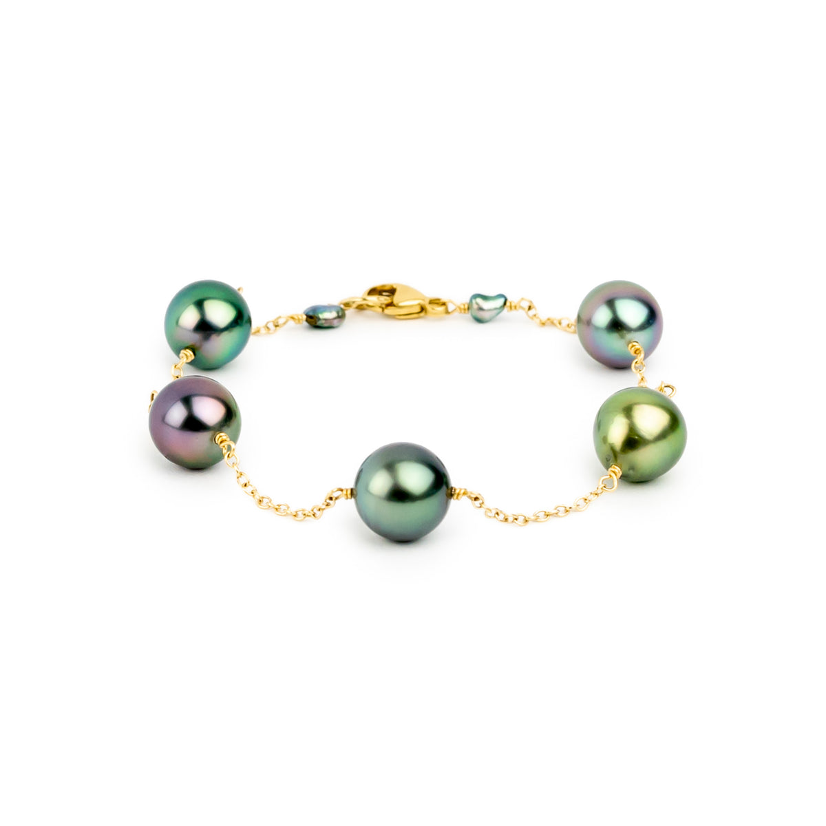 Northern Lights Tahitian Pearl Tin Cup Bracelet on 14k Yellow Gold