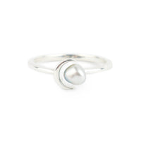 Light Silvery Tahitian Keshi Crescent Moon Ring