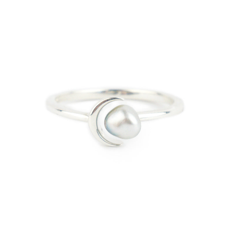 Light Silvery Tahitian Keshi Crescent Moon Ring