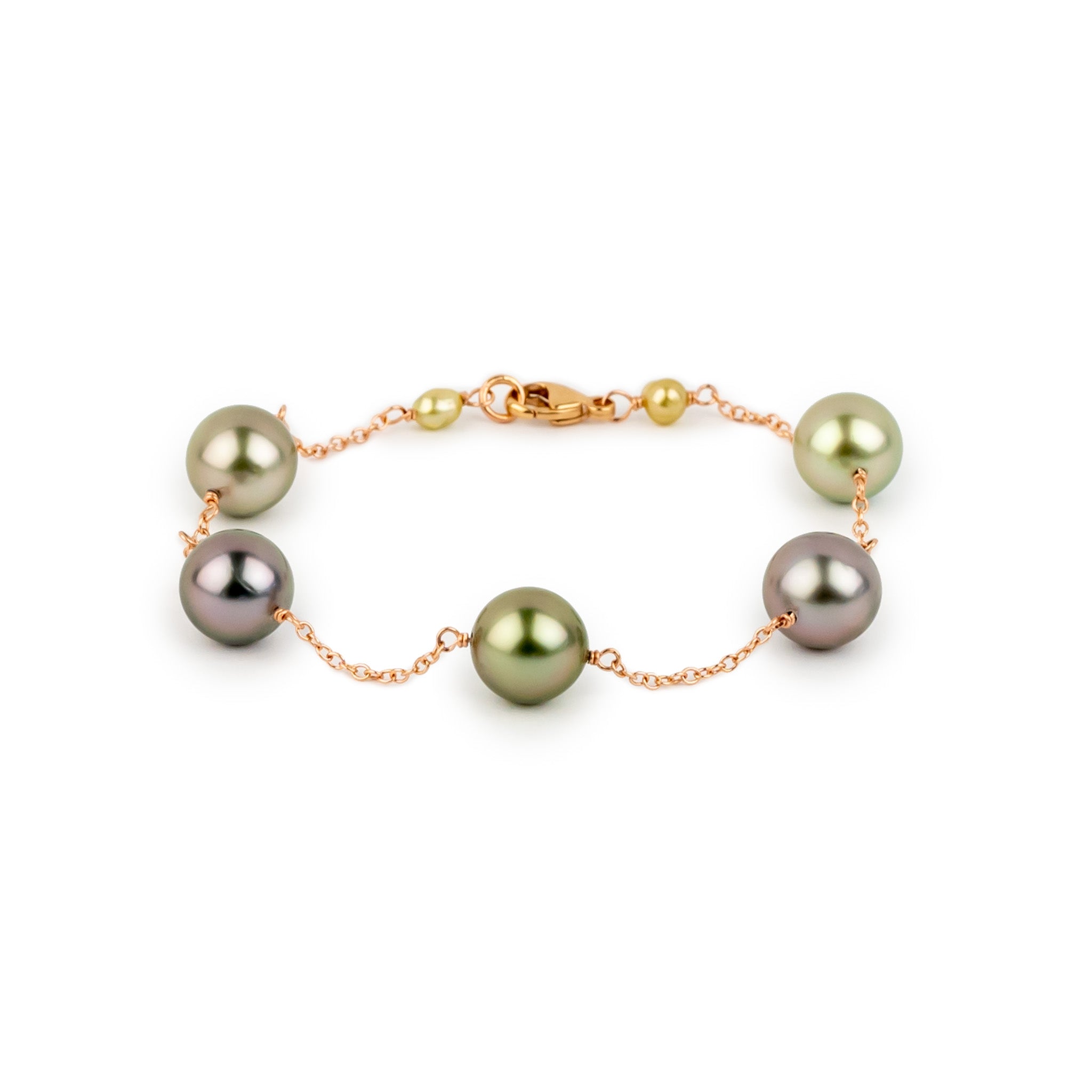 Rosebud Tahitian Pearl Tin Cup Bracelet on 14k Rose Gold