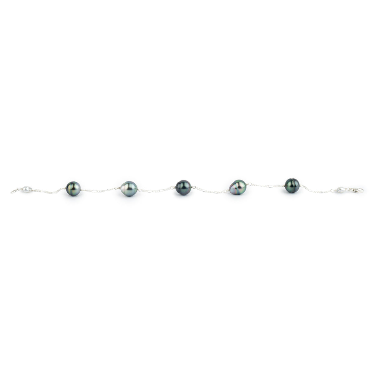 Multi Colorful Circled Tahitian Pearl Tin Cup Bracelet on Sterling Silver
