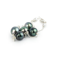 Multi Colorful Circled Tahitian Pearl Tin Cup Bracelet on Sterling Silver