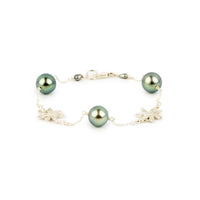 Aqua Tiaré Tahitian Pearl Tin Cup Bracelet on Sterling Silver