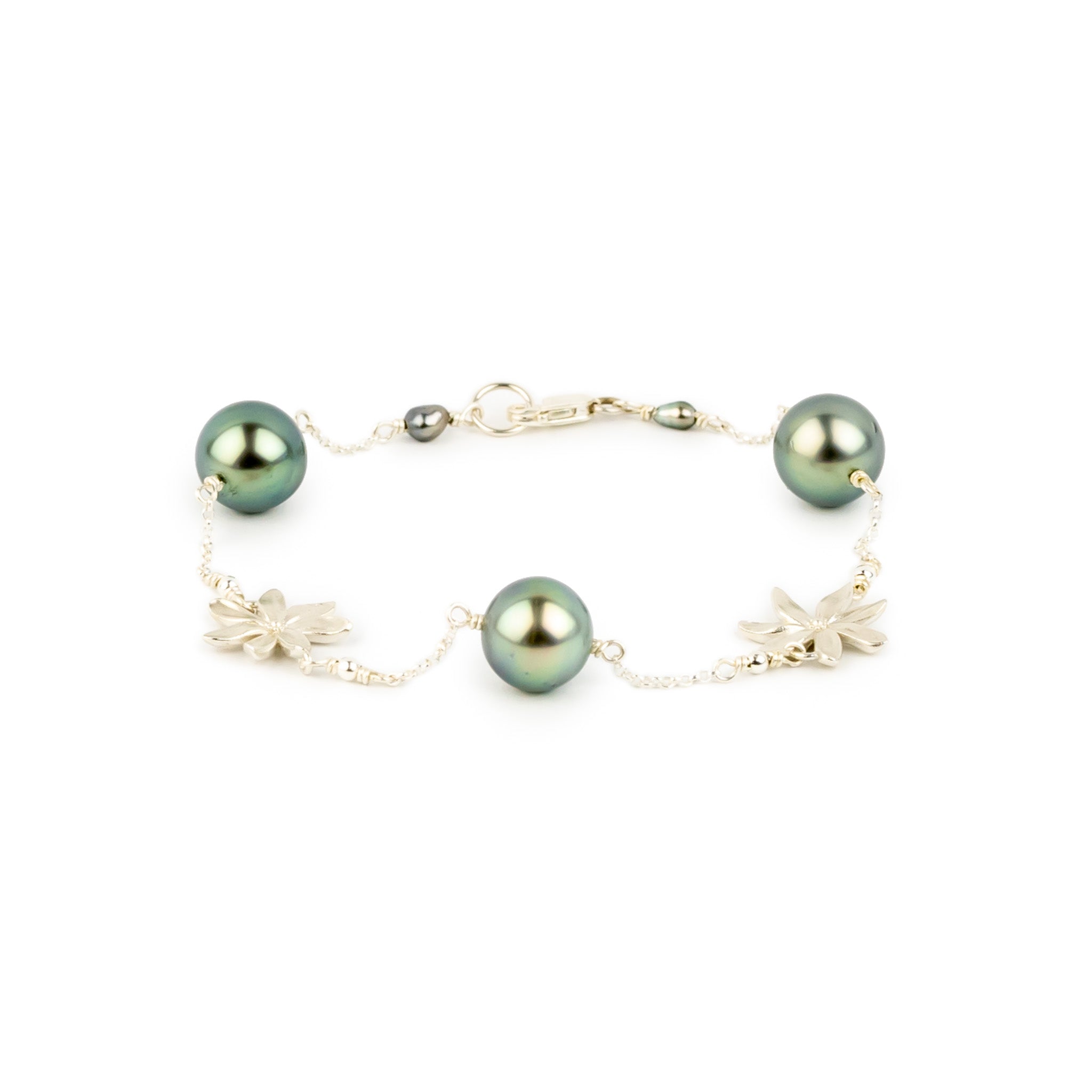 Aqua Tiaré Tahitian Pearl Tin Cup Bracelet on Sterling Silver