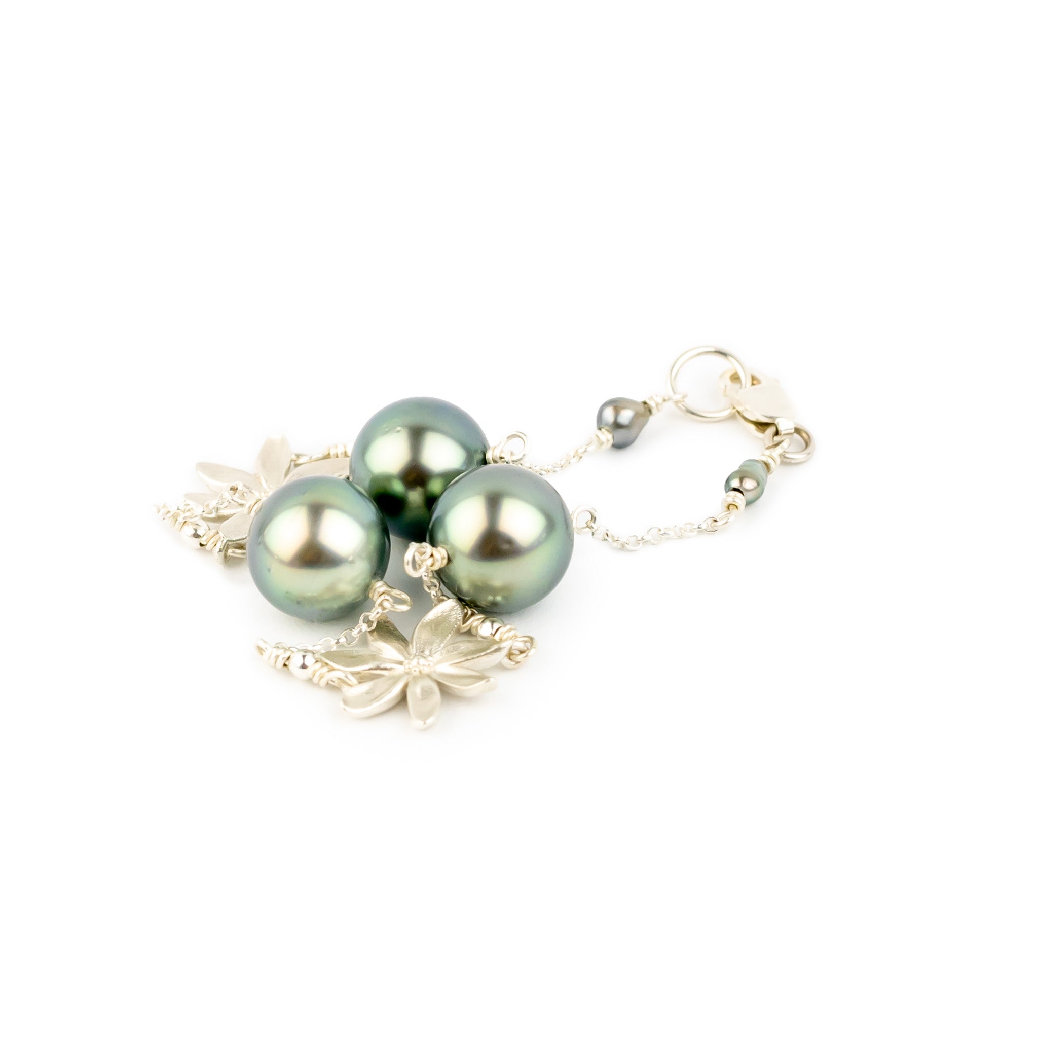 Aqua Tiaré Tahitian Pearl Tin Cup Bracelet on Sterling Silver