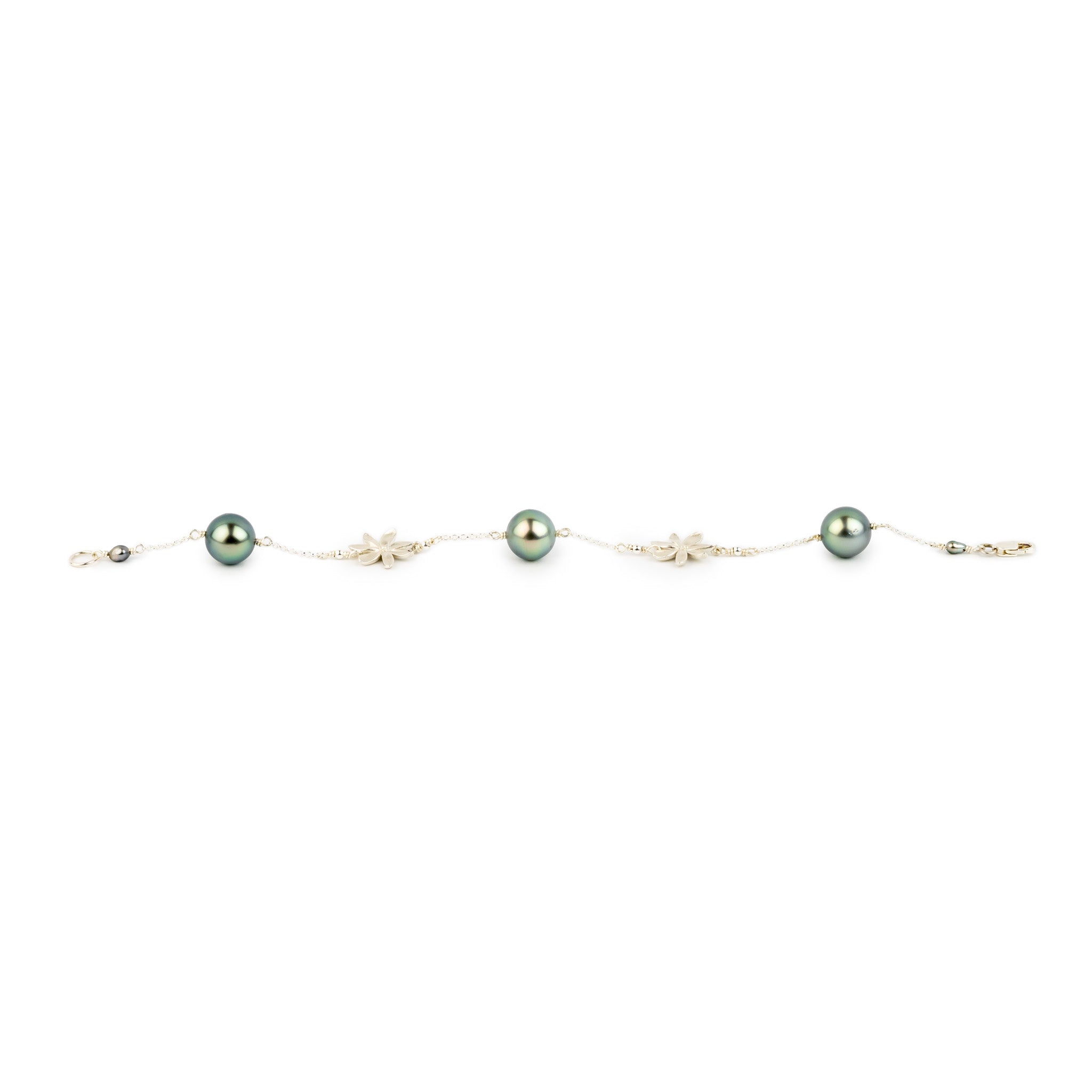 Aqua Tiaré Tahitian Pearl Tin Cup Bracelet on Sterling Silver