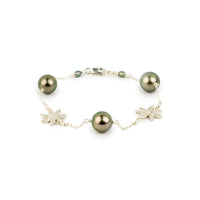 Soft Pink Green Tiaré Tahitian Pearl Tin Cup Bracelet on Sterling Silver