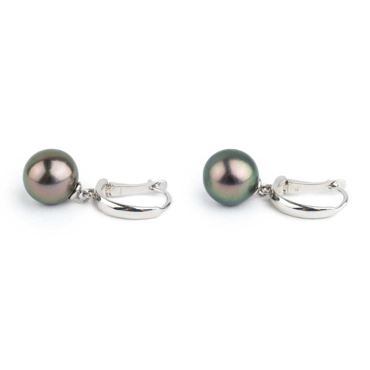 Aubergine Peacock 10.4mm Tahitian Pearl Lever-Back Earrings on Sterling Silver