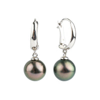 Aubergine Peacock 10.4mm Tahitian Pearl Lever-Back Earrings on Sterling Silver