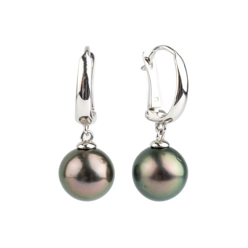Aubergine Peacock 10.4mm Tahitian Pearl Lever-Back Earrings on Sterling Silver