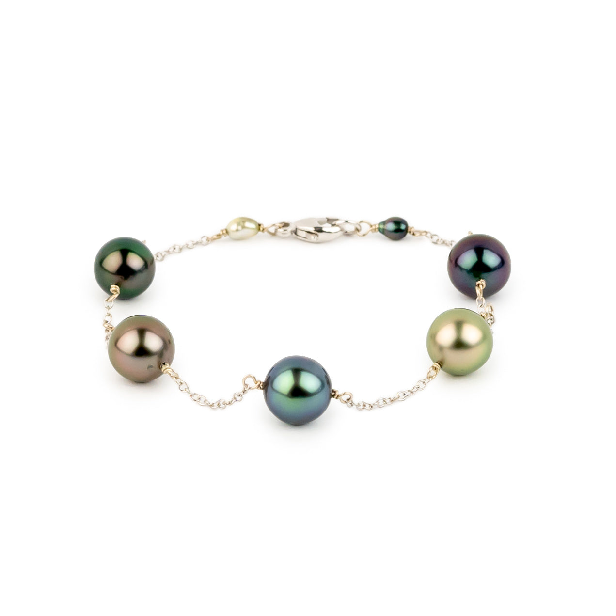 Dark Star Tahitian Pearl Tin Cup Bracelet on 14k White Gold