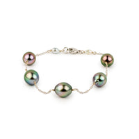 Bird of Paradise Tahitian Pearl Tin Cup Bracelet on 14k White Gold