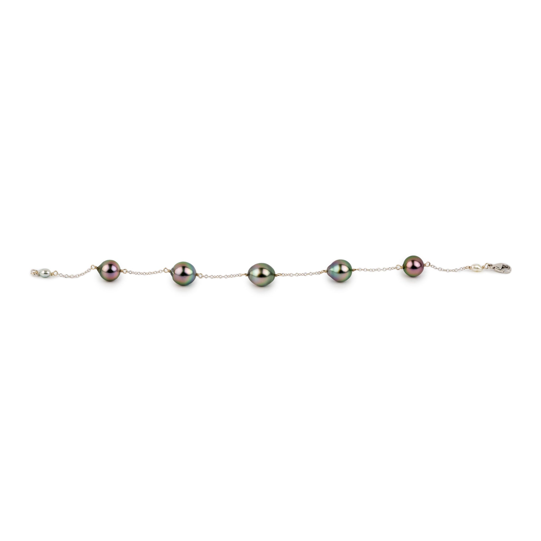 Bird of Paradise Tahitian Pearl Tin Cup Bracelet on 14k White Gold
