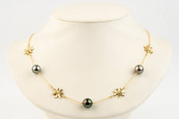 Forest Green Flash Tiaré Tin-Cup Tahitian Pearl Necklace on 14k Yellow Gold