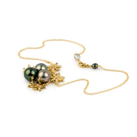 Forest Green Flash Tiaré Tin-Cup Tahitian Pearl Necklace on 14k Yellow Gold