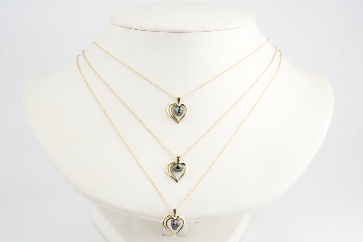 Gold Heart Tahitian Pearl Keshi Necklace