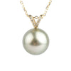 Light Golden Green Tahitian Pearl & Diamond Hoa Necklace on 14K Yellow Gold