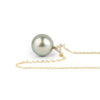 Light Golden Green Tahitian Pearl & Diamond Hoa Necklace on 14K Yellow Gold