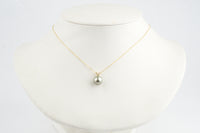 Light Golden Green Tahitian Pearl & Diamond Hoa Necklace on 14K Yellow Gold
