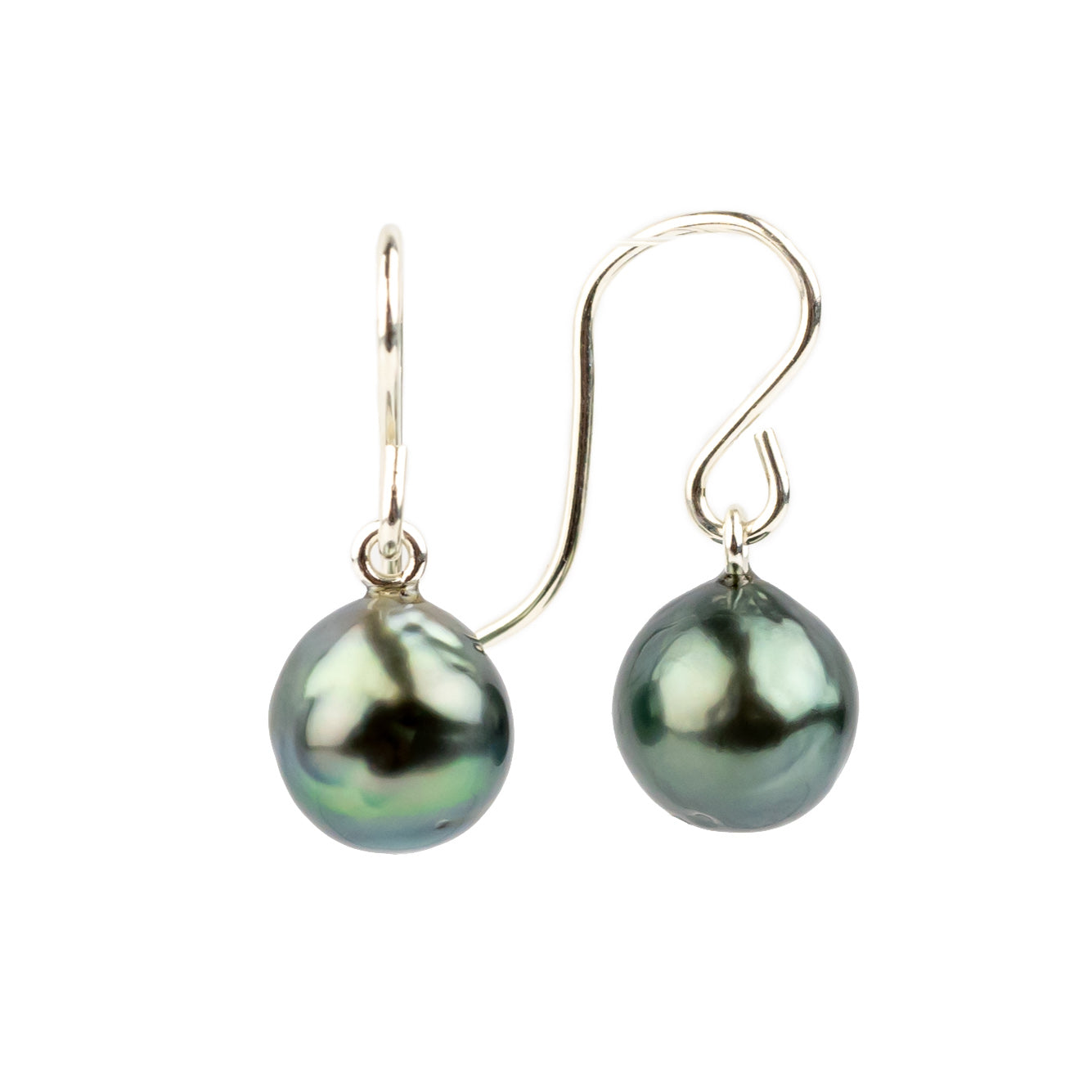 Sea Green Baroque Tahitian Pearl Dangles on Sterling Silver