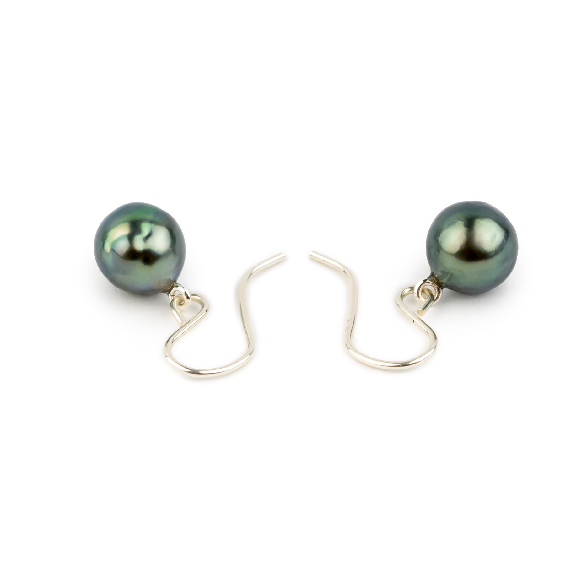 Sea Green Baroque Tahitian Pearl Dangles on Sterling Silver