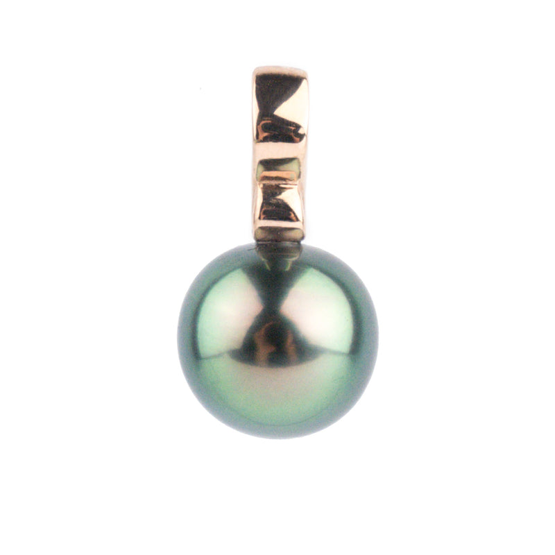 Light Peacock Green 9.4mm Tahitian Pearl Infinity Pendant on 14K Rose Gold
