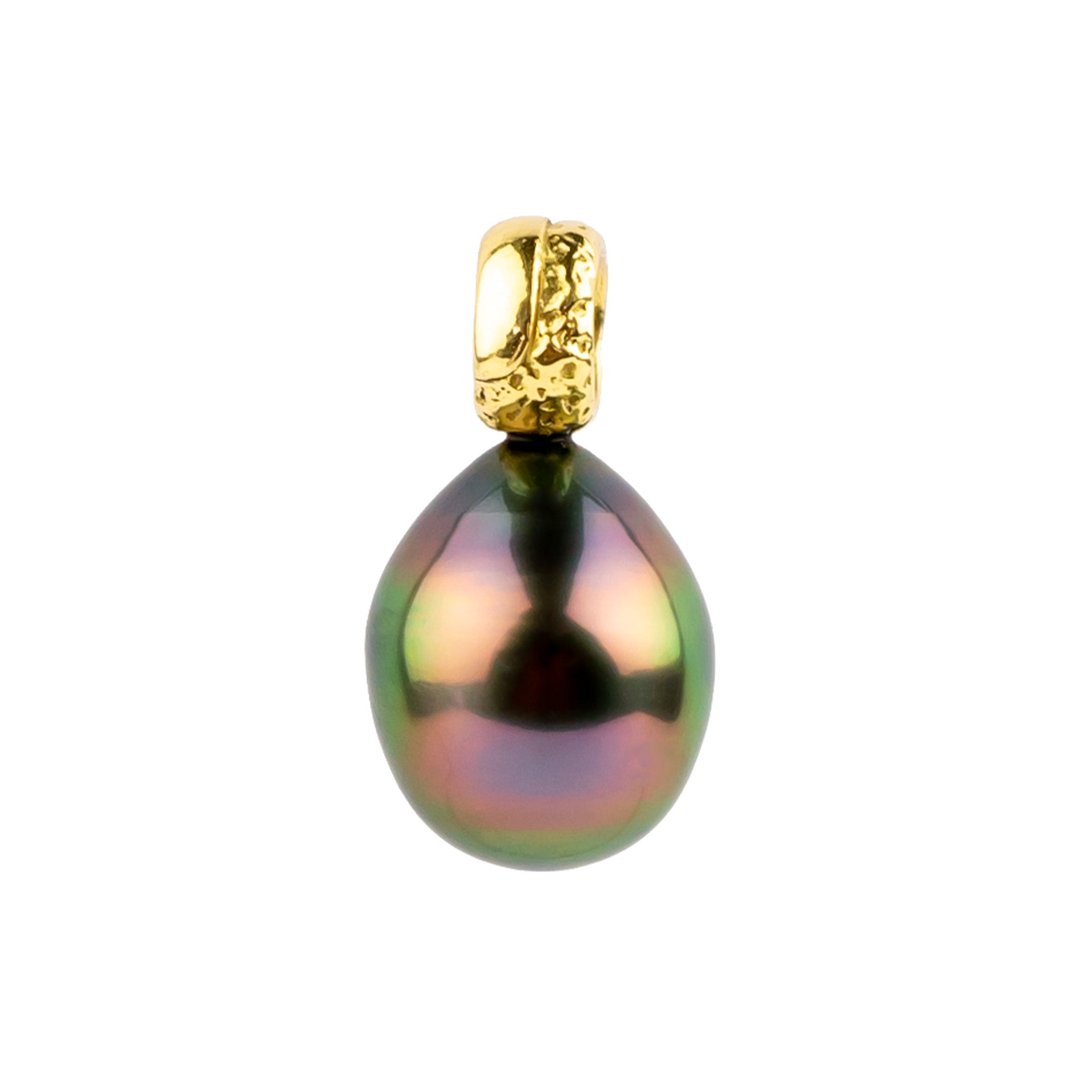 Polynesian Sunset Shifting 9.4mm Tahitian Pearl Pendant on 18K Yellow Gold