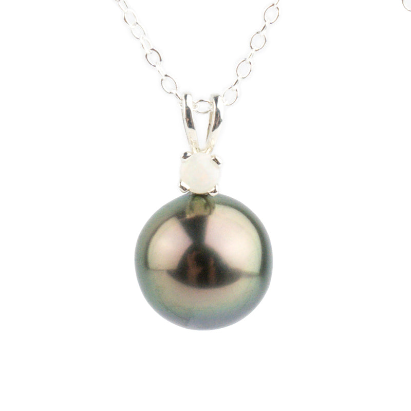 Tahitian Pearl & Opal Pink Peacock Étoile Necklace on Sterling Silver