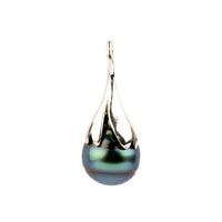 Ocean Blue 9.3mm Circled Drop Tahitian Pearl Pendant on Sterling Silver