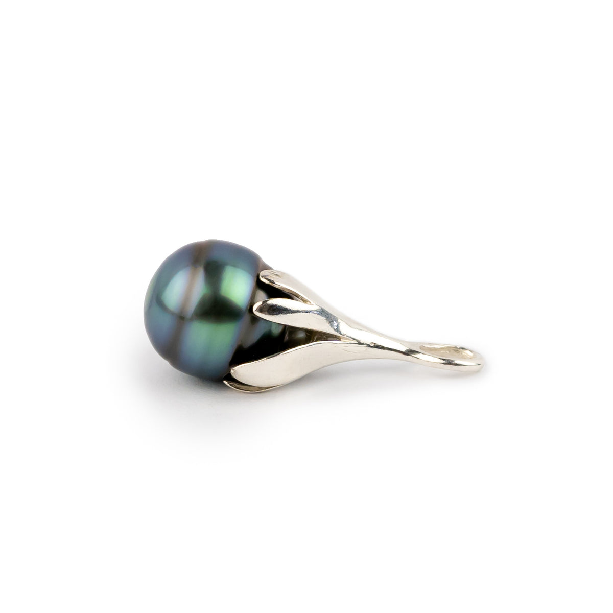 Ocean Blue 9.3mm Circled Drop Tahitian Pearl Pendant on Sterling Silver
