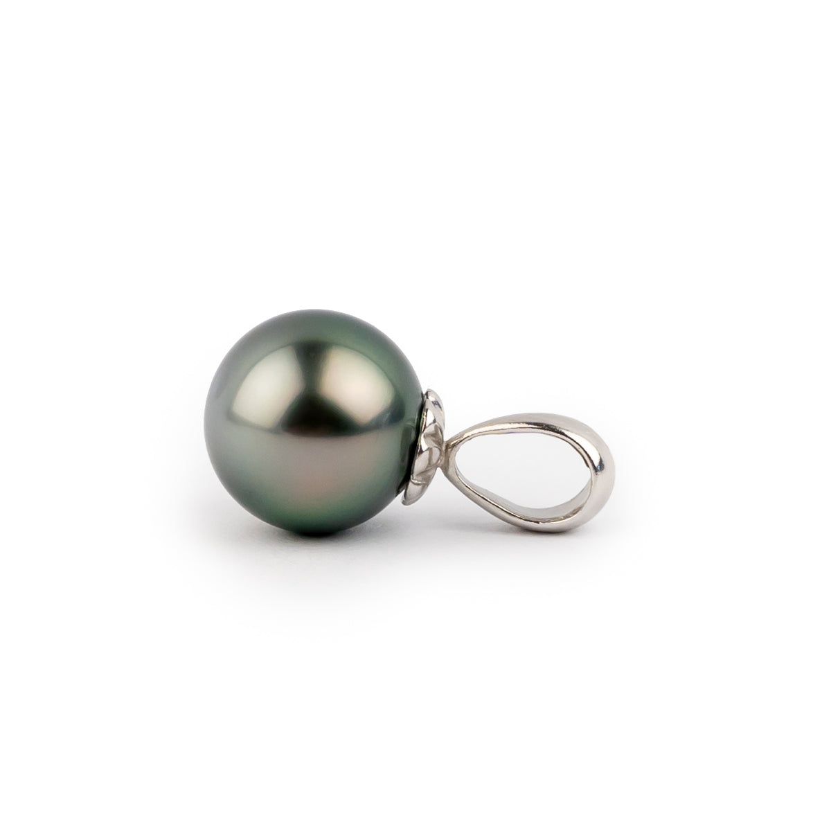 Stormy Blue Green 10.1mm Tahitian Pearl Pendant on 14K White Gold